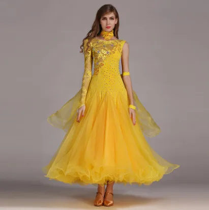 yellow Royal Blue Ballroom Competition Dress Modern Waltz Tango/Latin Dance Dress/Flamenco Dance Dress - Цвет: yellow