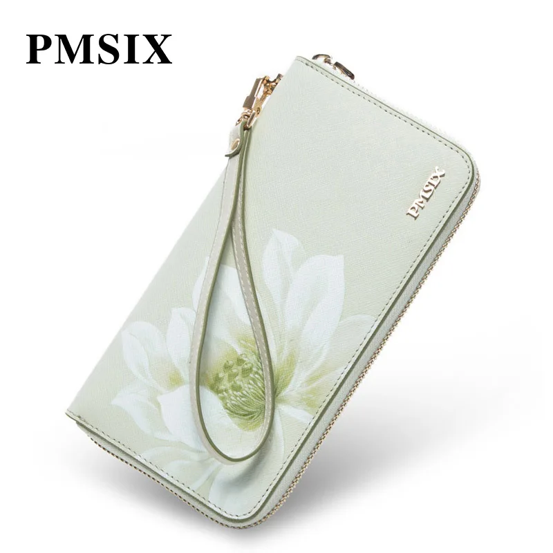 PMSIX Модный женский кошелек с принтом и длинной молнией Женский на ремешке