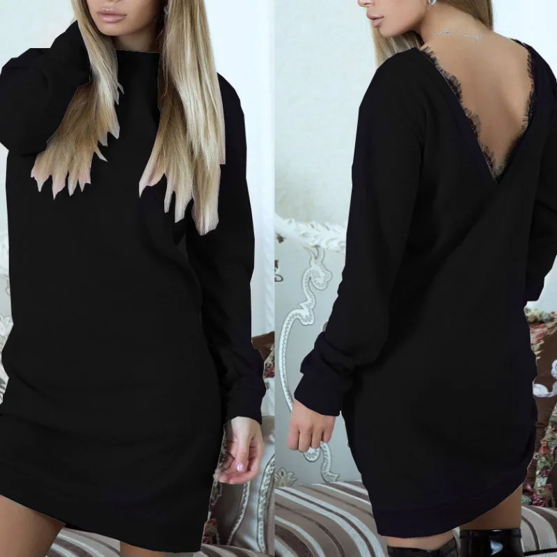 Для женщин платья 2018 с длинными рукавами назад v шеи коротким vestido осень весна