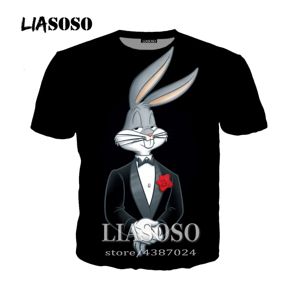 LIASOSO, новинка, Harajuku стиль, футболки для мужчин и женщин, повседневные, Мультяшные, аниме, Looney ttes Bugs Bunny, 3D принт, футболка, Топы, брендовая одежда, A073