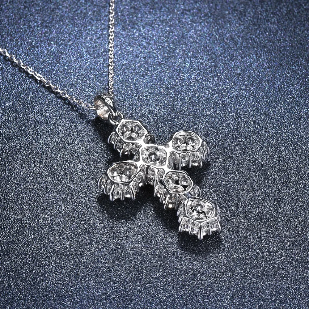 Для женщин 925 Silver CZ крест кулон Цепочки и ожерелья кубического циркония