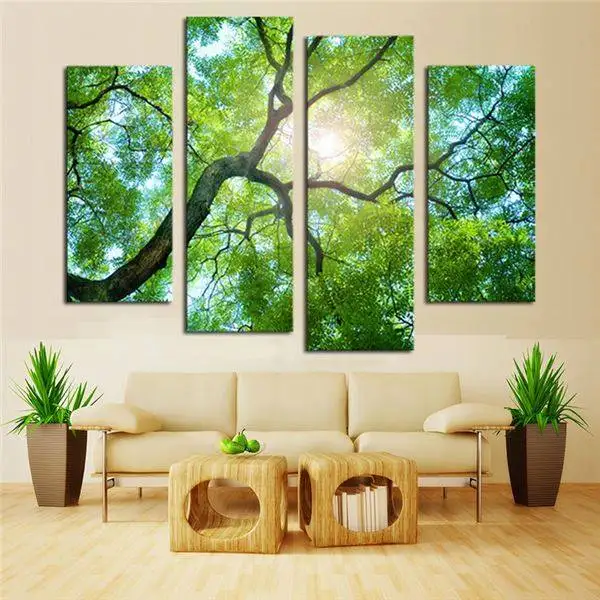 4 Panels (No Frame)Green tree Painting Canvas Wall Art Picture Home Decoration Living Room Print Modern -34112-J | Дом и сад