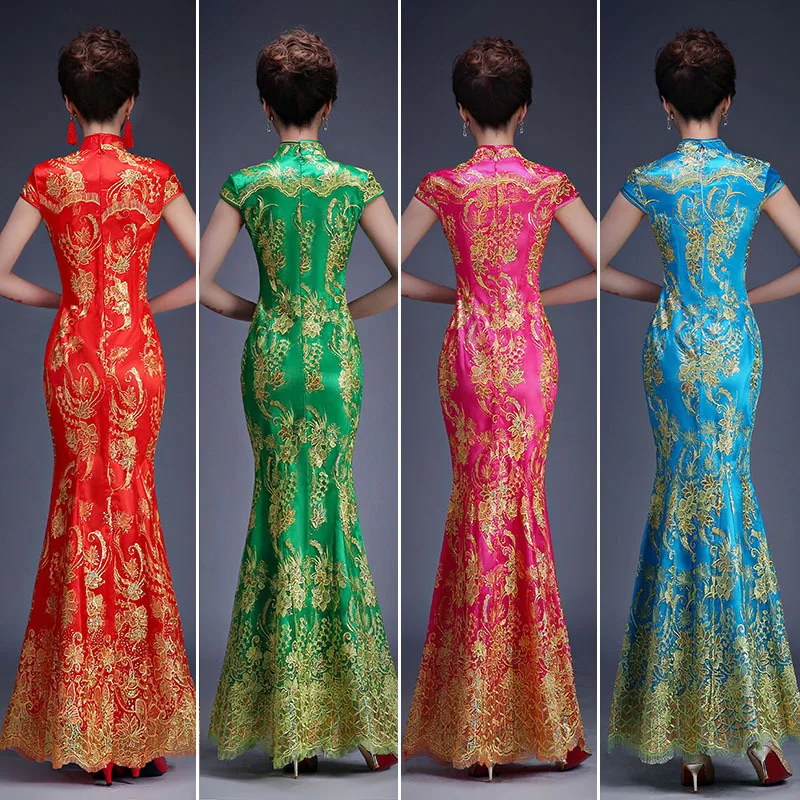 Модное многоцветное вечернее платье Ципао с вышивкой длинное китайское