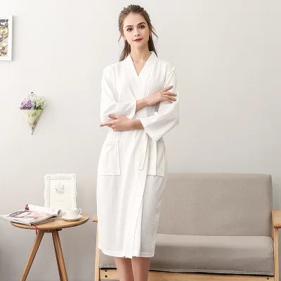 

Lovers Summer Waffle Bathrobes Men Women Suck Water Kimono Nightgowns Plus Size Spa Bath Robe 3XL