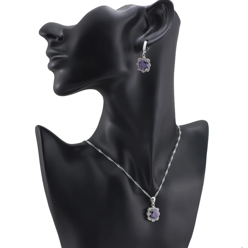 Nice Wedding Jewelry Sets Necklace Pendant Hoop Earring Ring Size 6 7 8 9 10 Party T010Z | Украшения и аксессуары