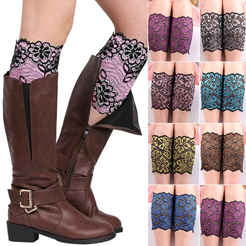Women Fashion Stretchy Lace Flowers Boot Leg Warmers Cuffs Soft Laced Socks | Женская одежда