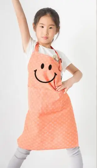 apron orange Детская одежда с рисунками для детского сада, Детские фартуки с антимасляными рисунками, комбинезоны для мальчиков и девочек, фартуки со смайликом - Цвет: apron orange