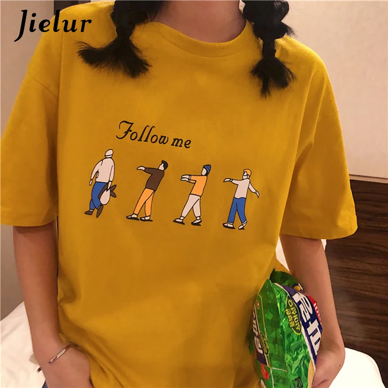 Jielur Летняя футболка женская для женщин с рисунком милая Корейская короткими