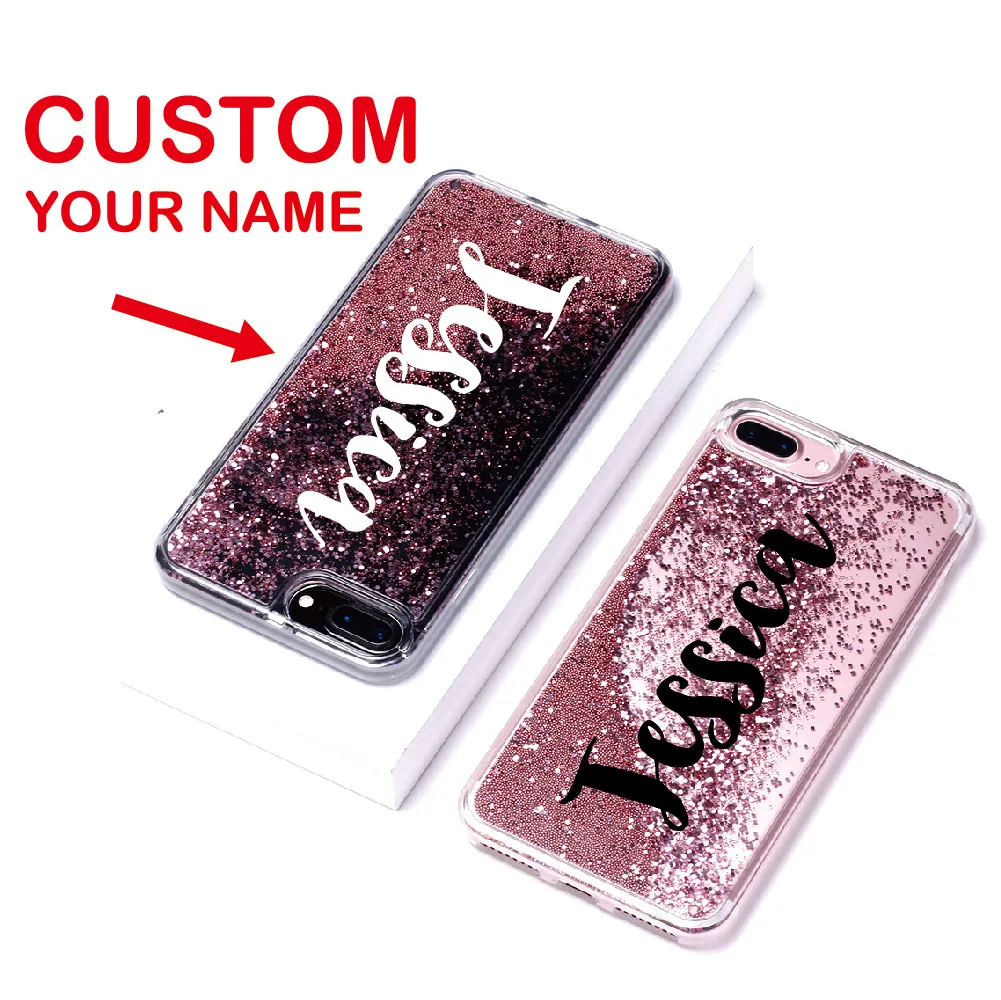 

Liquid Glitter Luxury Rose Gold Name Letter For iPhone 11 Pro XR XS Max 7 7Plus 8 8Plus X Soft Phone Case Custom Personalized