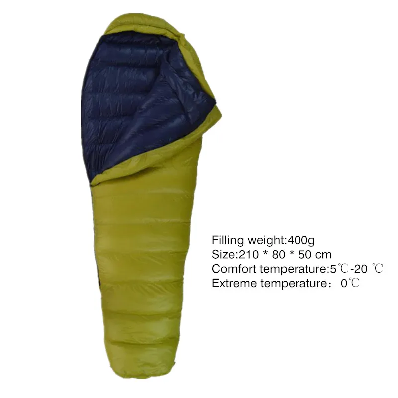 Yellow navy blue400g Зимние Пуховые спальные мешки для мам, 400 г, 600 г, 800 г, 1000 г, утиный пух, сохраняющий тепло, сверхлегкие, для отдыха на природе, кемпинга, путешествий, альпинизма, Euipment - Цвет: Yellow navy blue400g