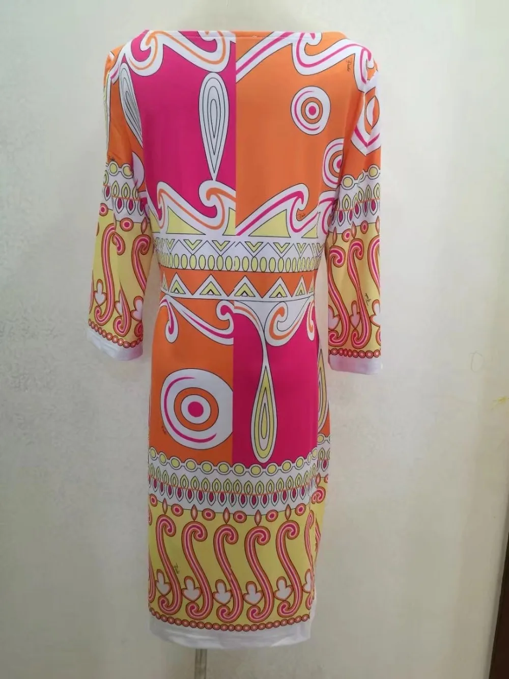 2019 epucci Italian Designer Brands Dress Women's 3/4 Sleeve Geometry Print Stretch Jersey Silk Plus Size XXL | Женская одежда