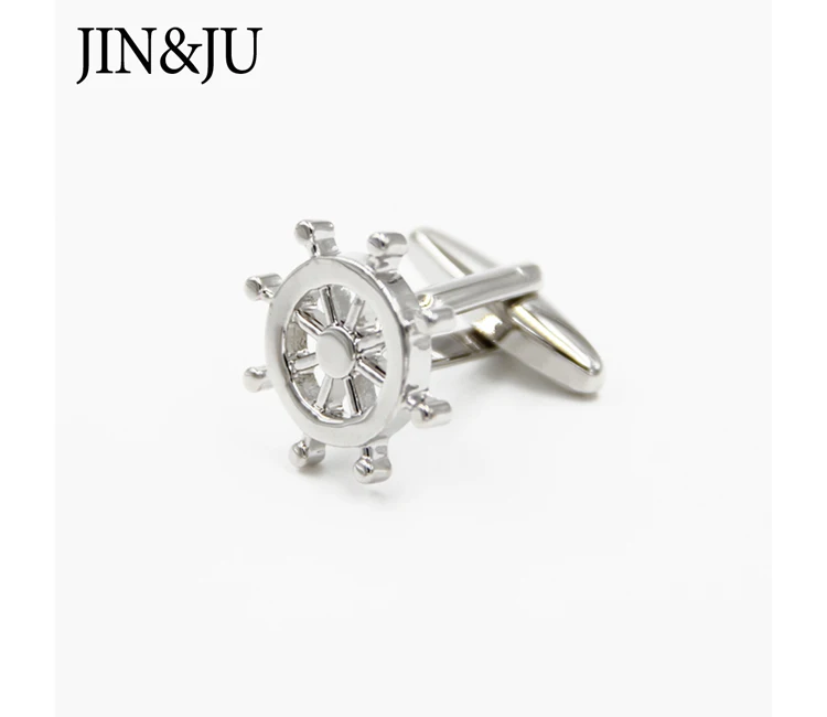 JIN& JU, Классическая распродажа, мужские ювелирные изделия, серебряные запонки в форме руля, запонки для рубашки, аксессуары, запонки с якорем для мужчин