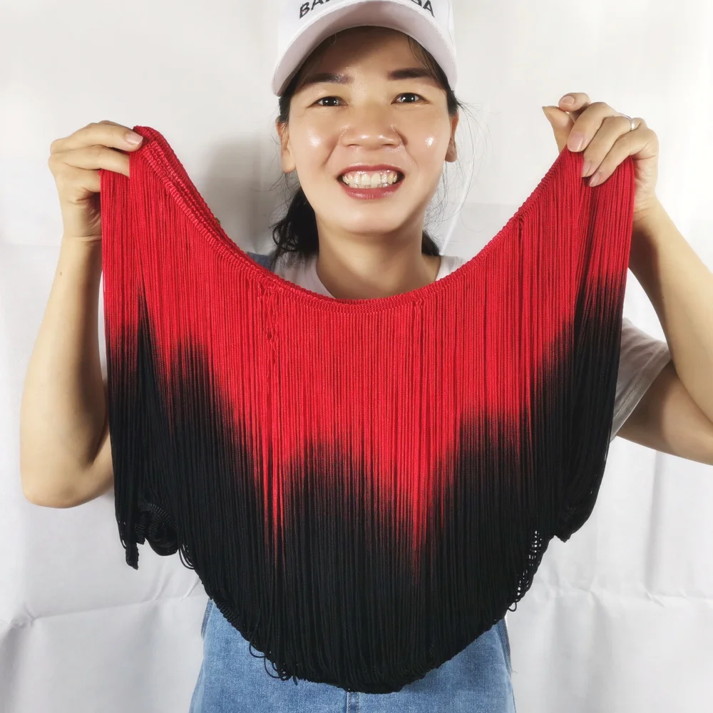 YACKALASI, 5 ярдов, латинское платье с бахромой, Dip Dye, латинское платье, макраме, кружево, Самба, Одежда для танцев, отделка, шитье, отделка, красный/черный