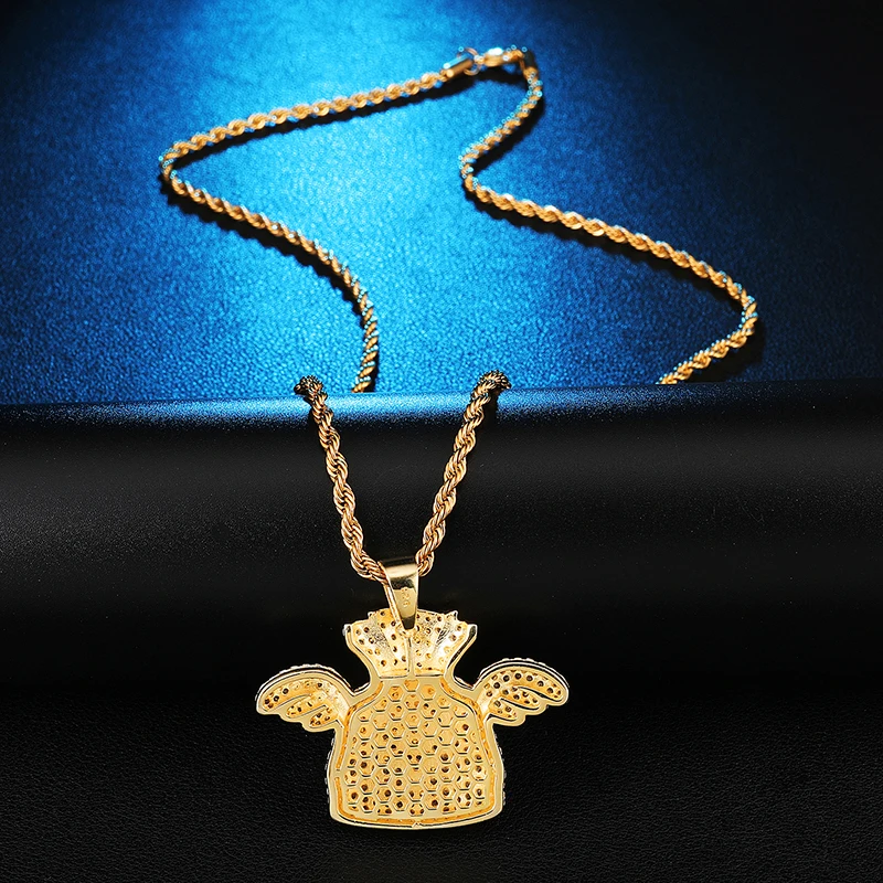 Полная AAA Iced Out Bling CZ кубический циркон медный доллар сумка для денег Крылья ангела