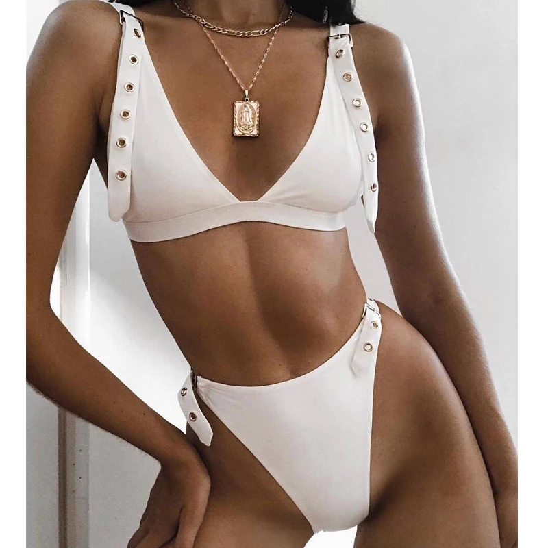 Купальник 2019 с регулируемыми пуговицами Пляжное бикини купальник пуш ап высокой