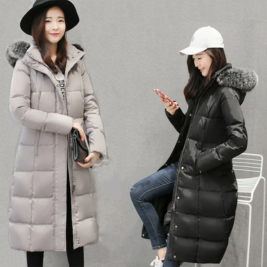 2017 зимняя куртка на утином пуху женское длинное пальто парки утепленная женская