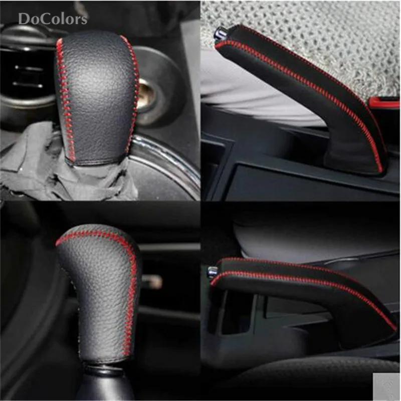 

Car Special Hand-stitched Genuine Leather Cover Gear Shift Knob handbraker Cover Case for Mitsubishi ASX Outlander Pajero