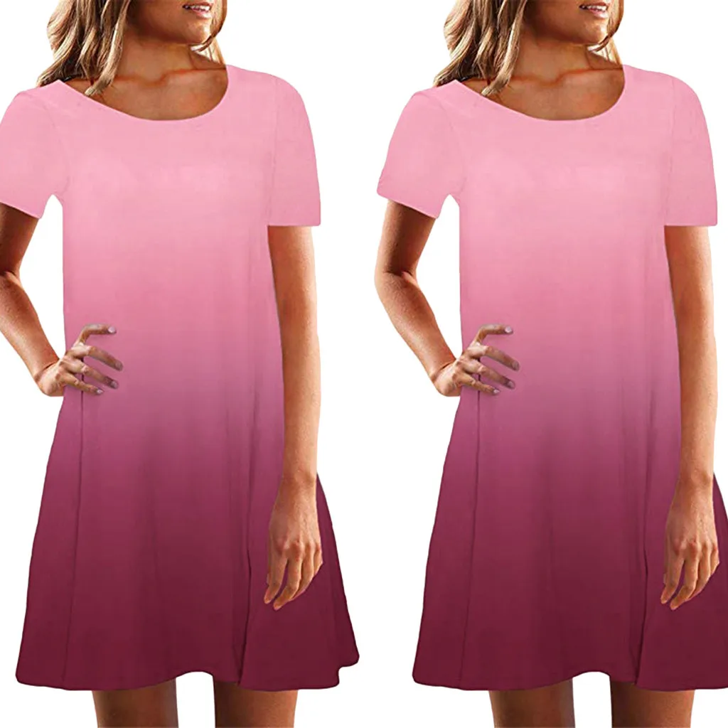 Модные летние облегающие градиентные женские трапециевидные Платья с коротким