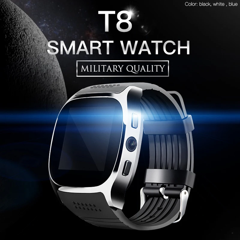 T8 Bluetooth Smart часы Поддержка sim карта TF LBS размещения с 0.3MP камеры smartwatch спортивные