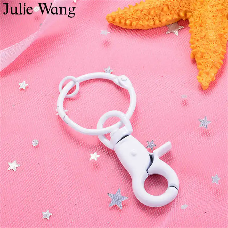 White Julie Wang 5 шт. Многоцветный Круглый Брелок Сплит кольцо Брелки Омар Пряжка брелки ювелирные изделия изготовление аксессуаров - Цвет: White