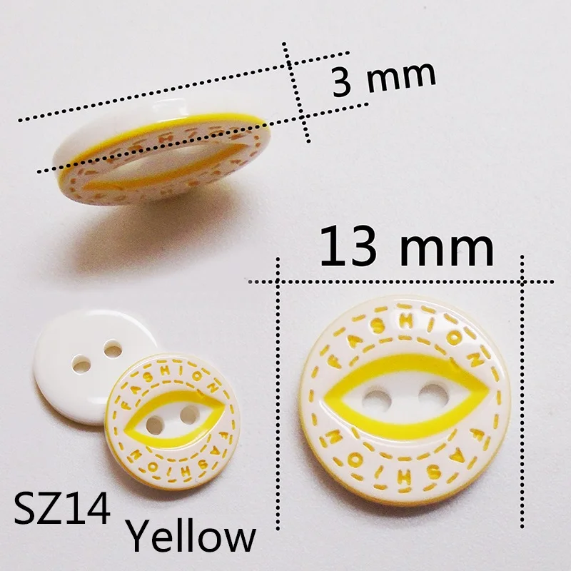 SZ14-Yellow ZIEENE, 20 шт., 50 шт., 100 шт., декоративные детские круглые лазерные пуговицы из смолы, 13 мм, для шитья, скрапбукинга, для детской одежды, ручная работа, 2 отверстия - Цвет: SZ14-Yellow