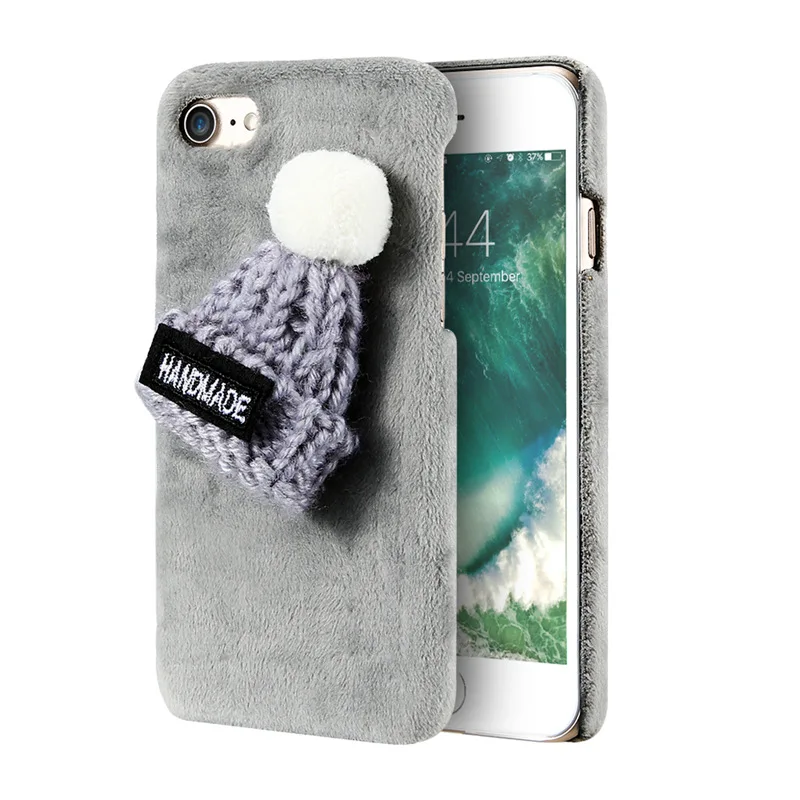 Gray hat KISSCASE прекрасный Мех Чехол для iPhone 5 5S SE 3D шляпа Жесткий Чехол для iPhone 7 8 6 6S плюс 7 Новогодние товары случае теплые зимние Интимные аксессуары чехол на айфон 6 5s 5 se 7 8 чехлы на айфон 6 6s 7 5s 5 se 8 - Цвет: Gray hat