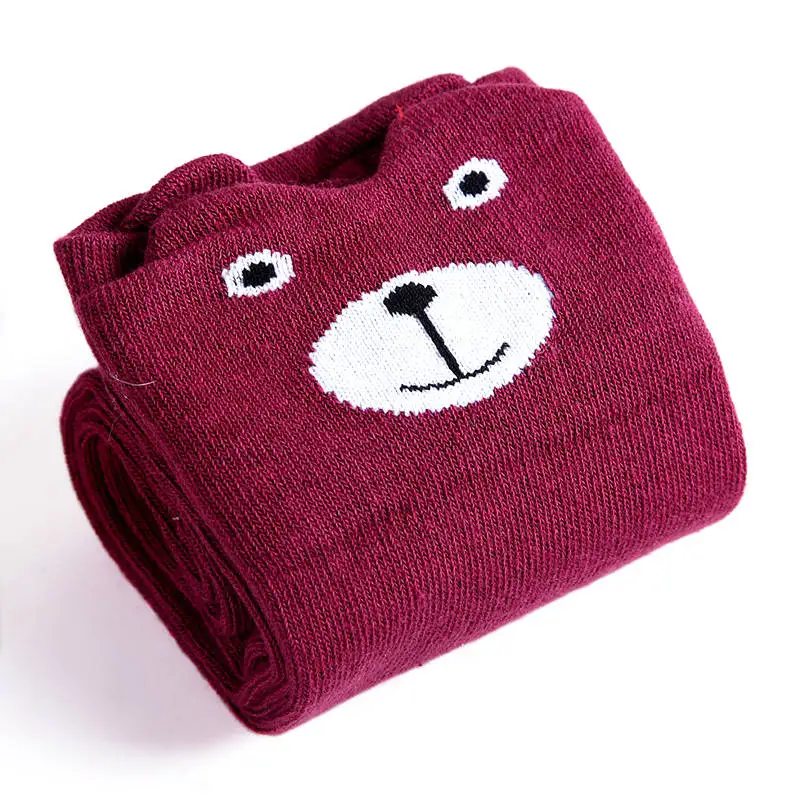Wine red Bear 1 пара, милые Хлопковые гольфы для девочек с рисунками из мультфильмов высокие теплые мягкие гольфы принцессы с рисунком медведя и кота - Цвет: Wine red Bear