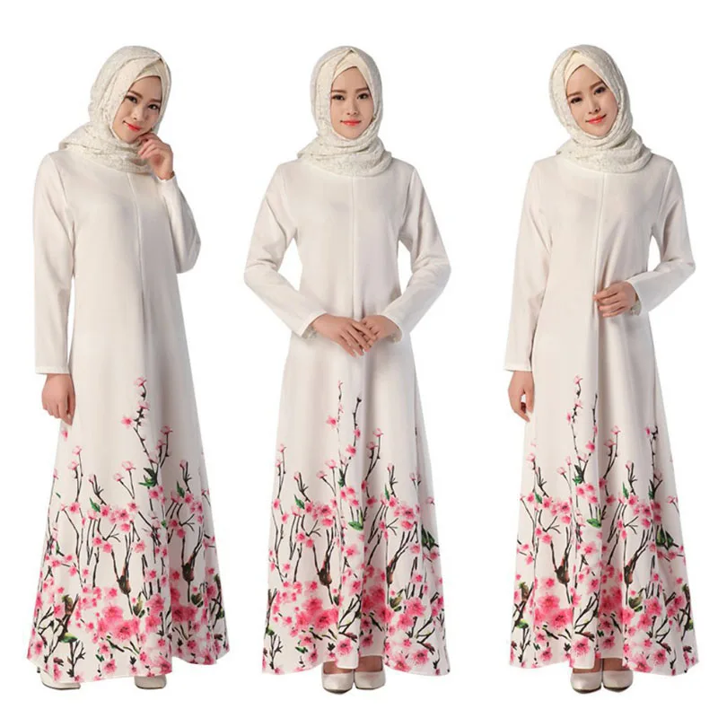 Модное Макси-платье с цветочным принтом, хиджаб, абайя, Дубай, bangladesh, турецкое мусульманское платье с длинными рукавами, женская одежда с выш...