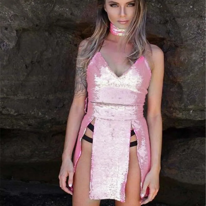 Платье с пайетками Для женщин комплект пикантные Клубные вечерние Винтаж Bodycon