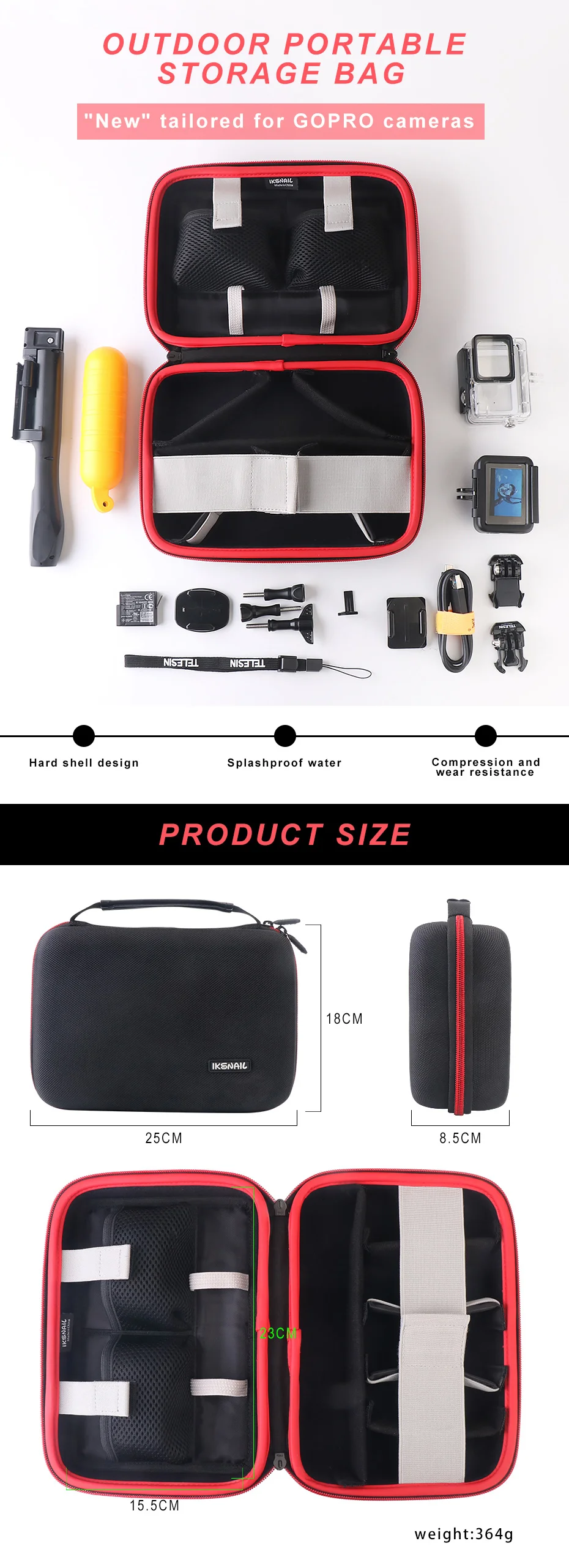 IKSNAIL For Gopro Accessories Protective Storage Bag Carry Case For Xiaomi Yi Go pro Hero 7 6 5 4 Sjcam Sj4000 Action Camera Bag