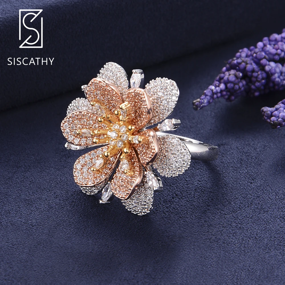 Женское Обручальное Кольцо SISCATHY обручальное кольцо с цветком фианита 3 тона