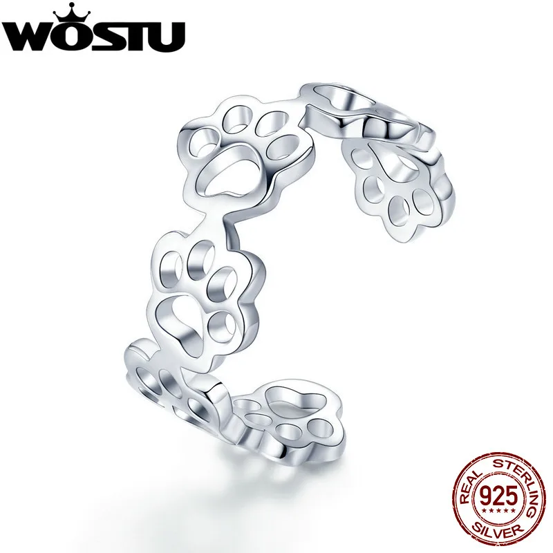 

WOSTU Genuine 925 Sterling Silver Pawprint Paw Print Pet Finger Rings For Women Girl Cute Ring Anillos Jewelry Gift CQR424