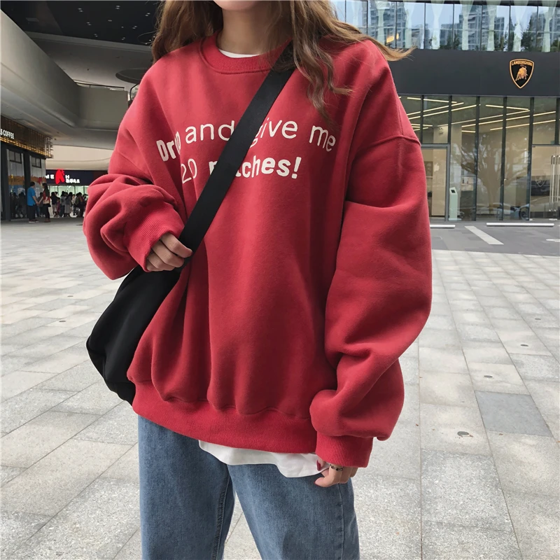 2 colors 2018 autumn and winter korean style letter print long-sleeve thicking warm sweatshirts pullover womens (y3126) | Женская одежда