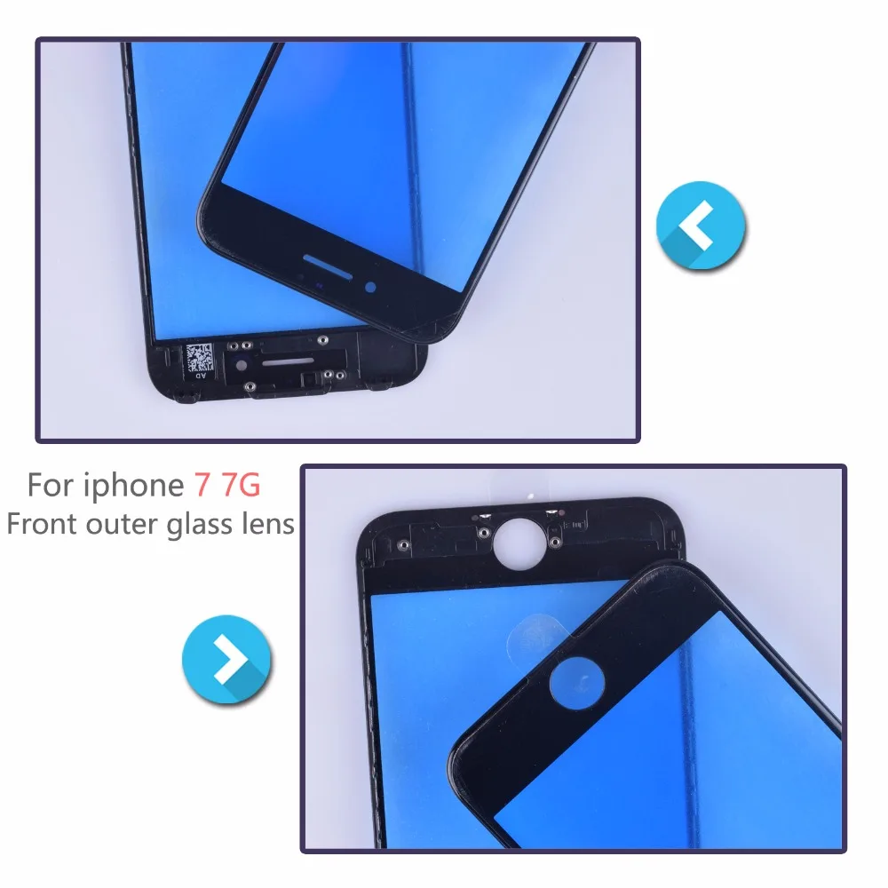 

10pcs For iPhone 7 Touch Screen Digitizer glass Lens panel Front LCD panel with frame bezel for iphone 7 7G External LCD glass