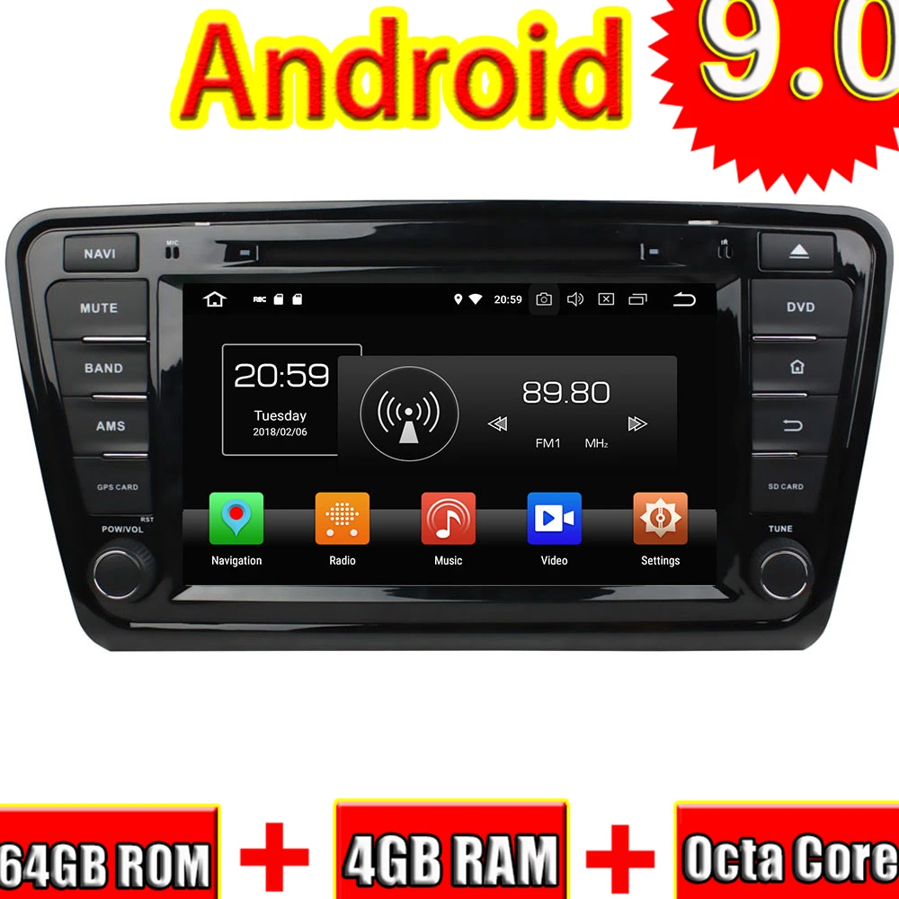Topnavi Android 9 0 автомобильный DVD медиацентр плеер радио для Skoda Octavia 2014 2015 2016 аудио