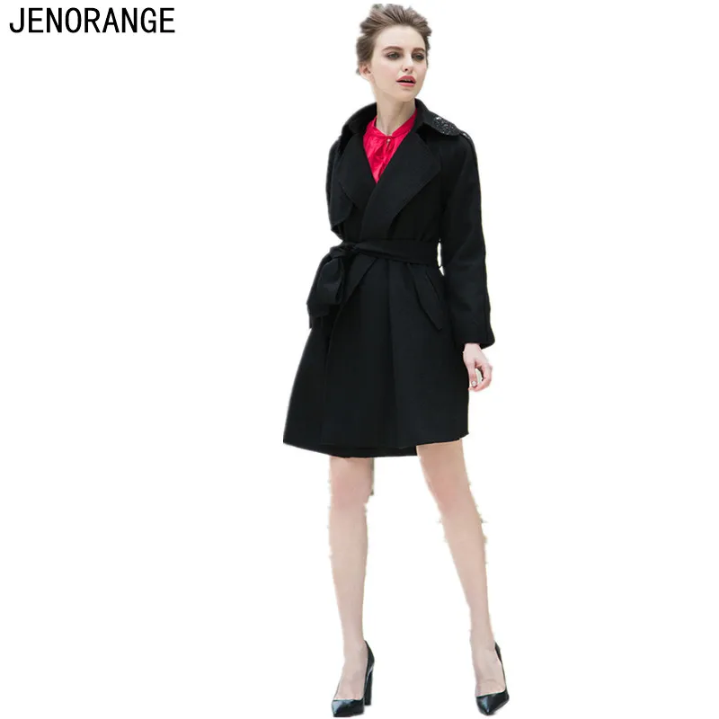 JENORANGE 2016 Последние женские Зимние Пальто Тонкий Шерстяной Пояс с отложным