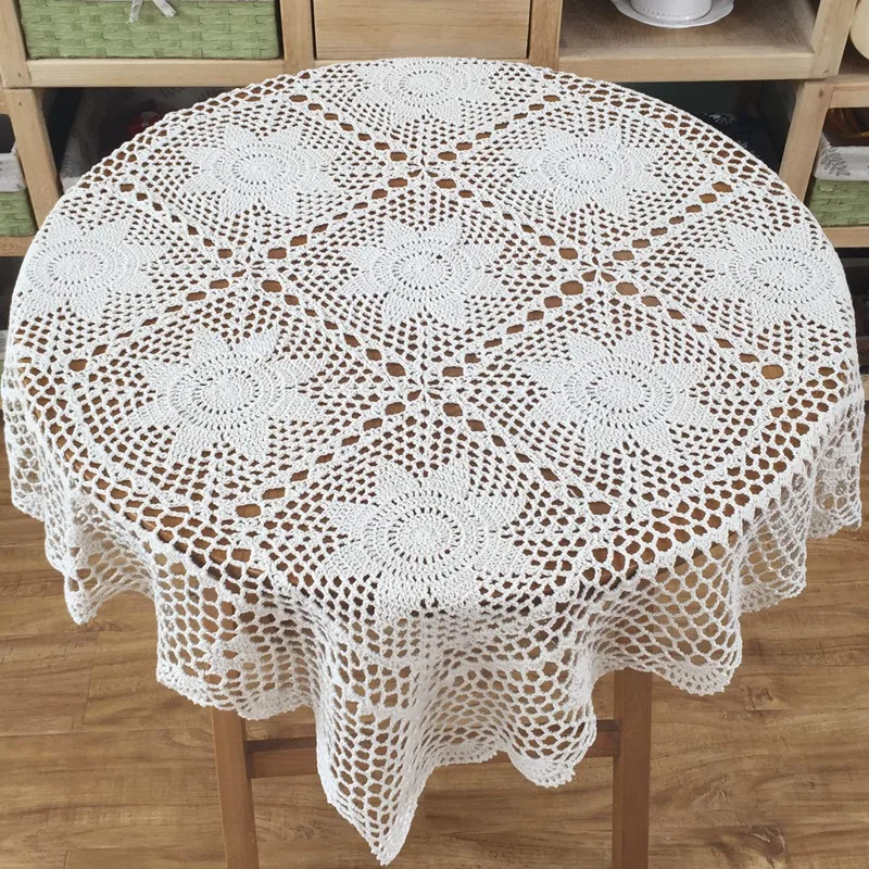 Круглая скатерть винтажная круглая настольная ручная работа кружевная 90 см (35 5