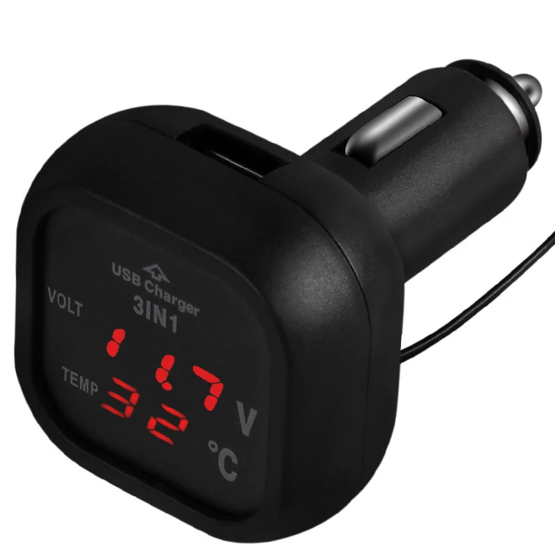 Red light 1pc USB Автомобильное зарядное устройство 3в1 термометр батарея Напряжение Ток дисплей в режиме реального времени прикуриватель светодиодный адаптер электронные аксессуары - Название цвета: Red light 1pc