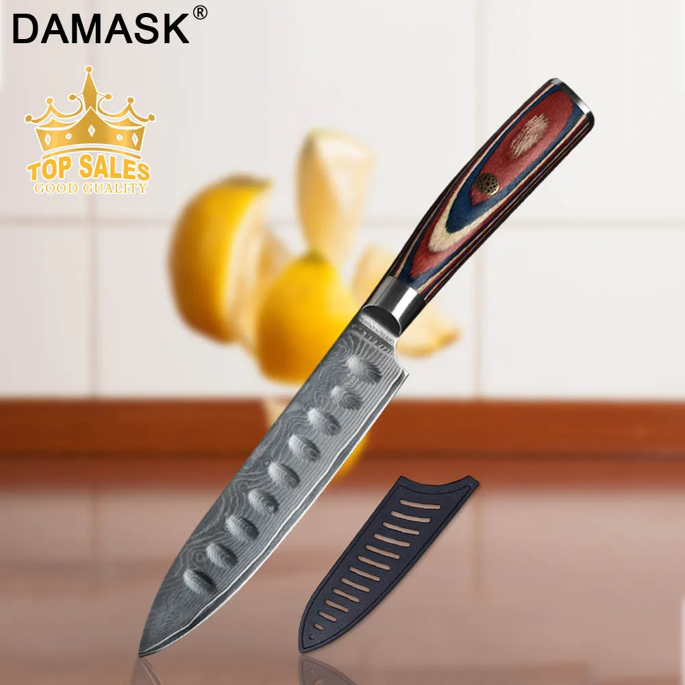 Дамасский кухонный поварской нож Damask слайсер для филе рыбы Кливер утилита фрукты Цветочное дерево, выполненное поддонным ножом гвоздь VG10 сталь острые столовые приборы - Цвет: 5 inch Slicing Knife