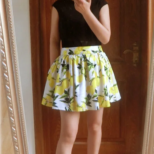 

Women Customize Spring Summer Plus Size 3XS-10XL Casual High Waist A Line Lemon Flower Print Above Knee Short Mini Skirt