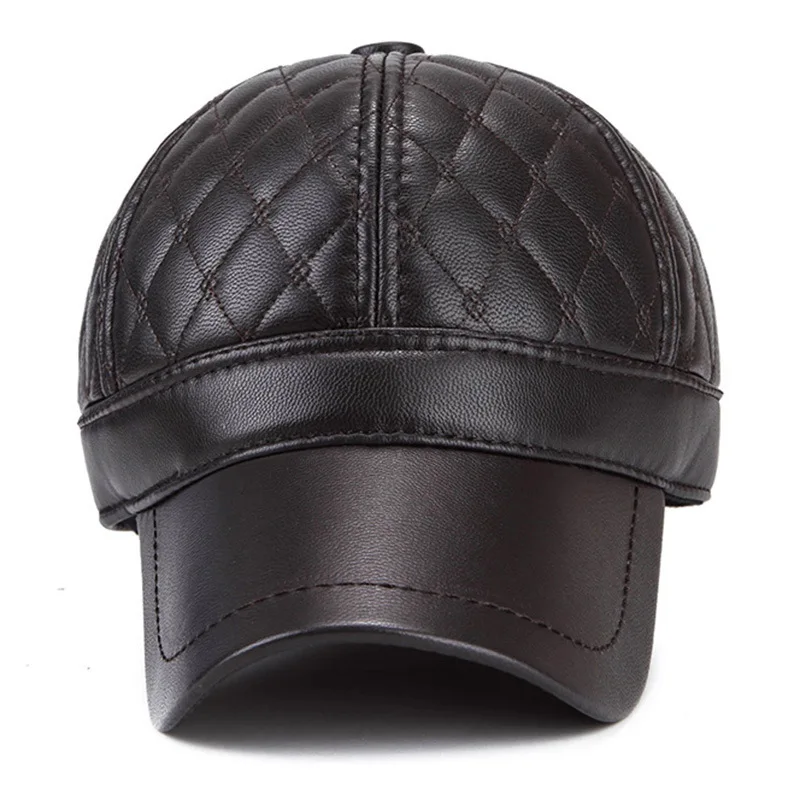 Теплая зимняя обувь из кожи и меха Бейсбол Кепки уха Защитите Snapback шляпа для Для женщин высокое качество зимняя шапка для Для мужчин Solid Россию hat