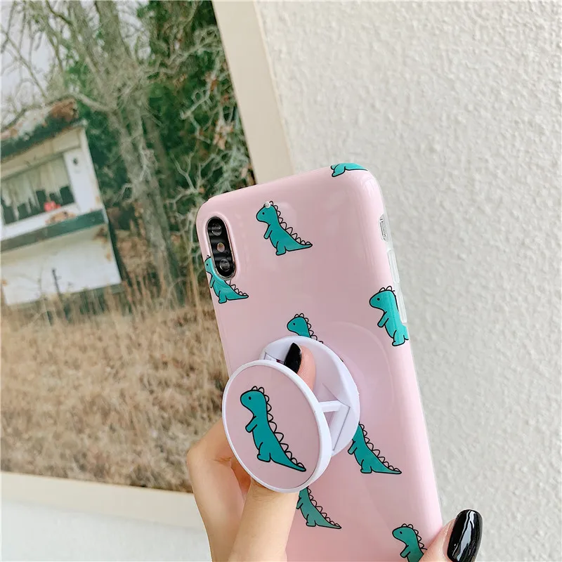 Забавные милые чехлы для телефонов с динозавром для iphone 11 Pro Max X XR XS Max 6 6S 7 8 Plus, Модный чехол с мультипликационным принтом, подставка, глянцевый мягкий чехол