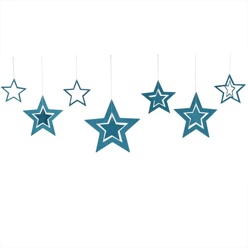 lake blue Paper Star Hanging Garland Star Shape String Banners Blue Gold Silver Christmas Banner For Party Home Wall Hanging Decoration - Цвет: lake blue