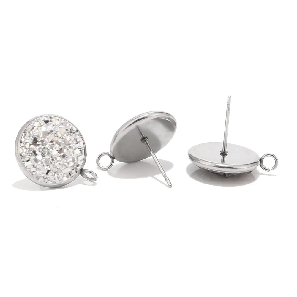 Earring Post 8 40 шт 12 мм из нержавеющей стали тусклый Серебряный тон Смола Druzy Аксессуары для украшений с петлей для сережек делая шпильки - Цвет: Earring Post 8