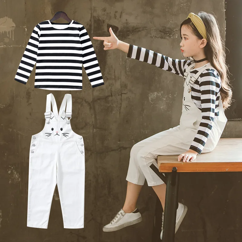 Комплект одежды для девочек подростков футболка и комбинезон детей ясельного