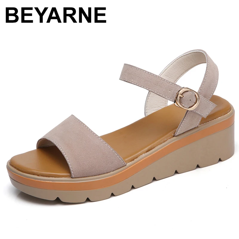 

Женские замшевые сандалии beyarnene2019, летние сандалии из искусственной кожи на высоком толстом каблуке, женские сандалии с ремешком на щиколот...