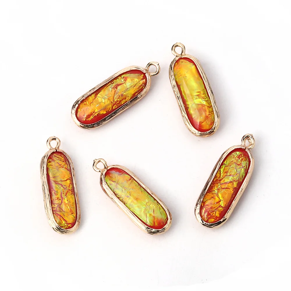DoreenBeads Подвеска из меди и смолы AB цвета радуги Aurora Borealis амулеты Овальный светильник золотой светильник зеленый 26 мм x 9 мм, 5 шт
