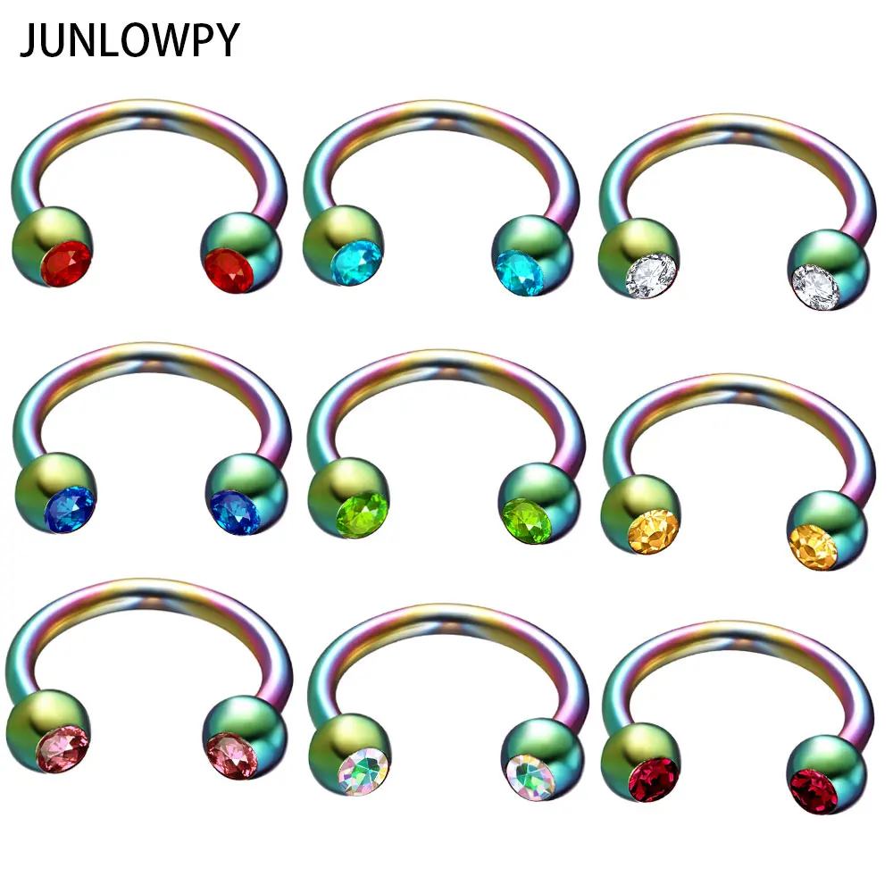 JUNLOWPY радужные серебряные черные золотые кольца для носа в форме подковы из