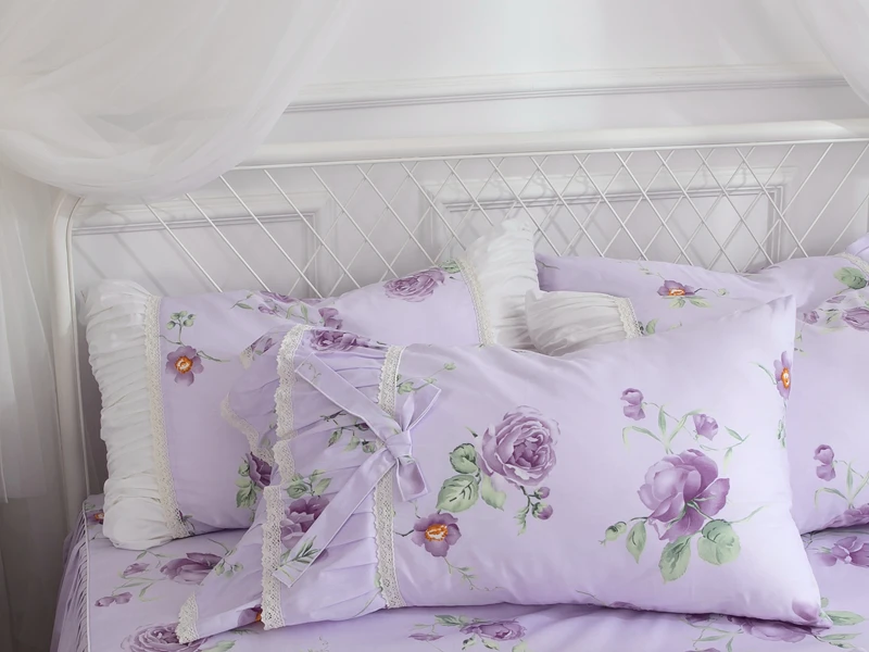 

Purple Pink Flowers Blossom printed Bedding set Twin Queen King size Bed set Ultra Soft Ruffled Duvet Cover Bed cover Bedskirt