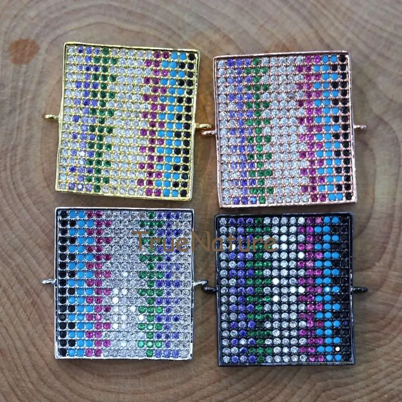 

High Quality Shimmer Square Connectors Turquoises Gem Stone Zircon Paved Jewelry Double Bails Charms In 22.7*25.2 mm PC6737